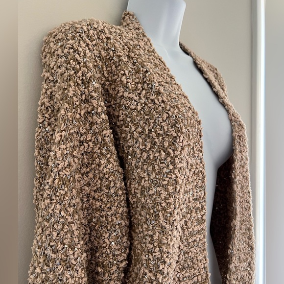 Mia Joy, Women’s, Light Brown, Popcorn Knit, Open Front, Cardigan, Sweater. - Picture 4 of 10